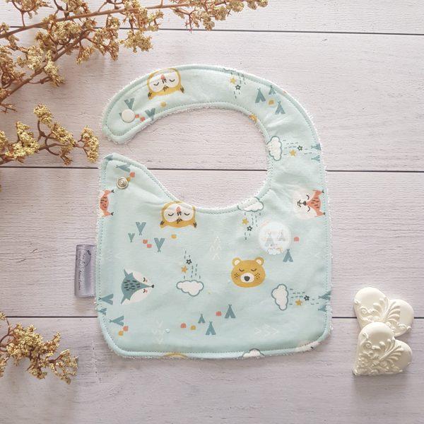 bavoir naissance bleu motifs animaux Rose et rêves dorés