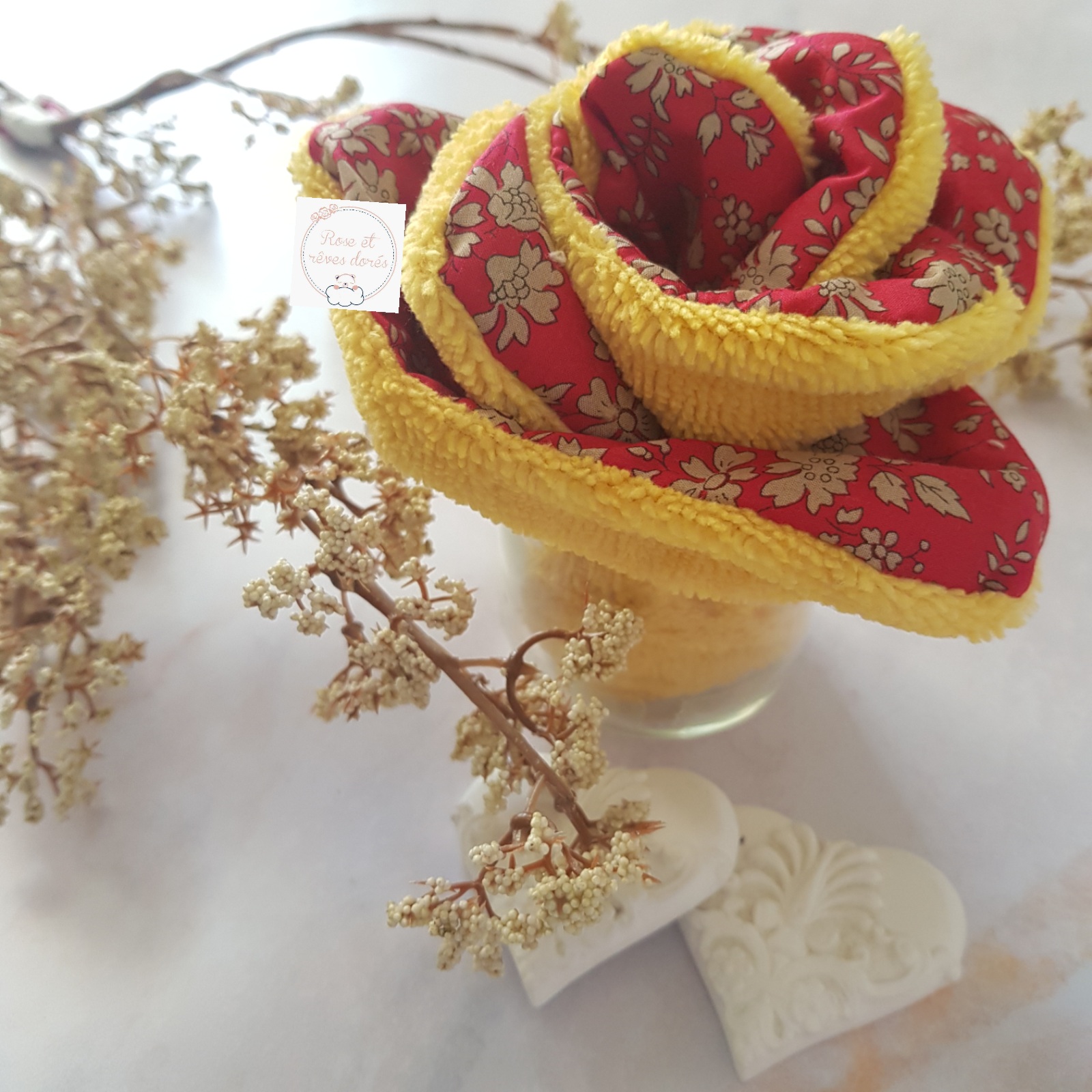 fleur de lingettes Rose et rêves dorés