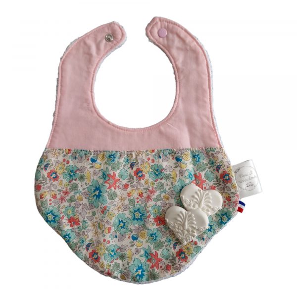 bavoir intemporel en Liberty et coton rose Rose et rêves dorés