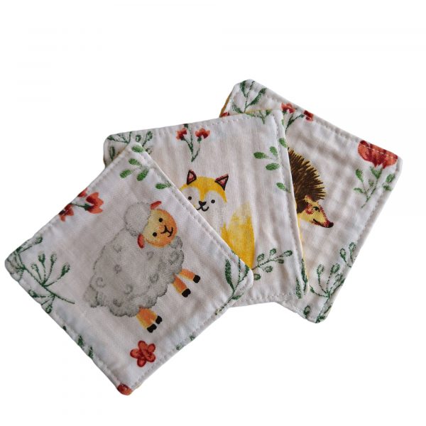lot de 3 lingettes légères aux motifs de petits animaux