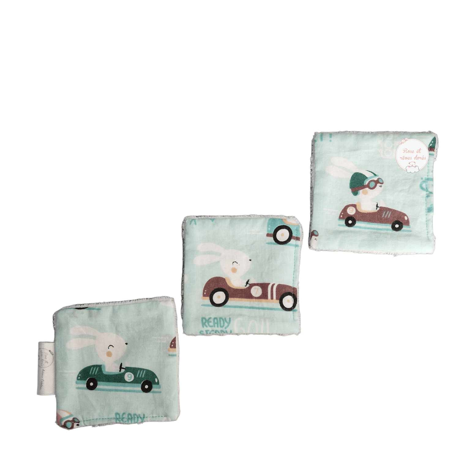 lot de lingettes motifs voiture et lapins